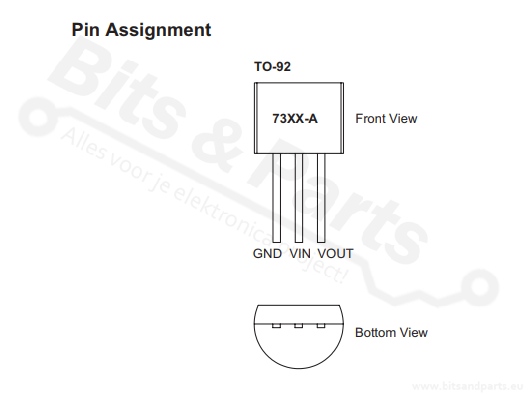 Voltage regulator 3.3V / 250mA Low-drop (LDO) HT7333 TO92